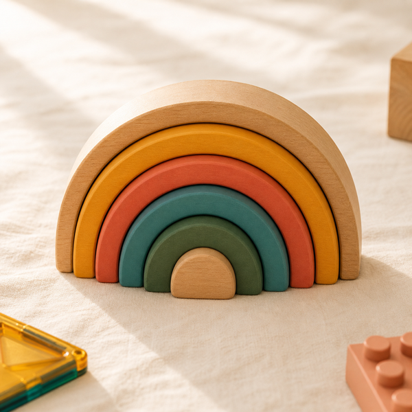 Wooden rainbow stacker toy by Piccoli